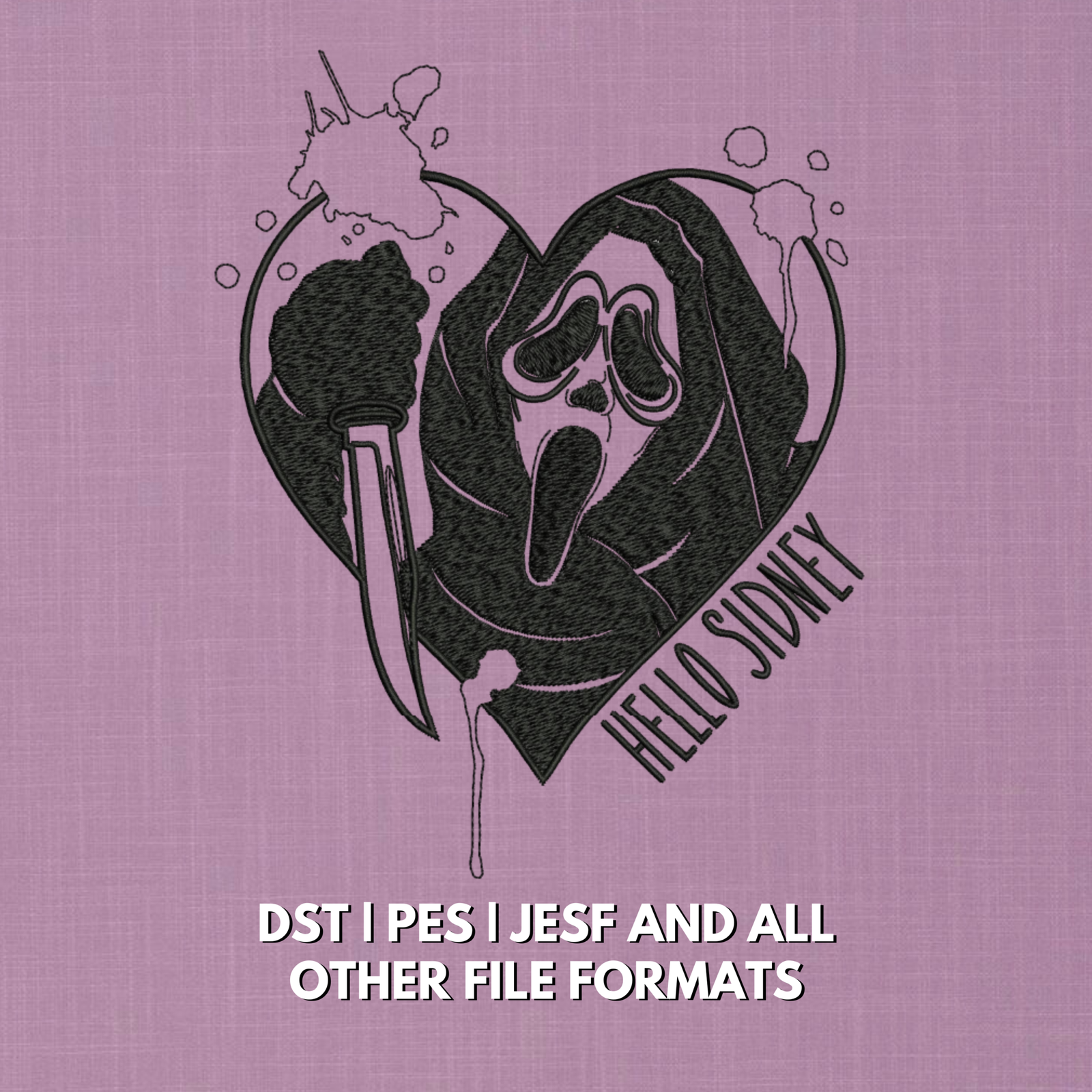 Hello Spooky embroidery design featuring a hooded horror ghost with screaming mask in 5x7 size
