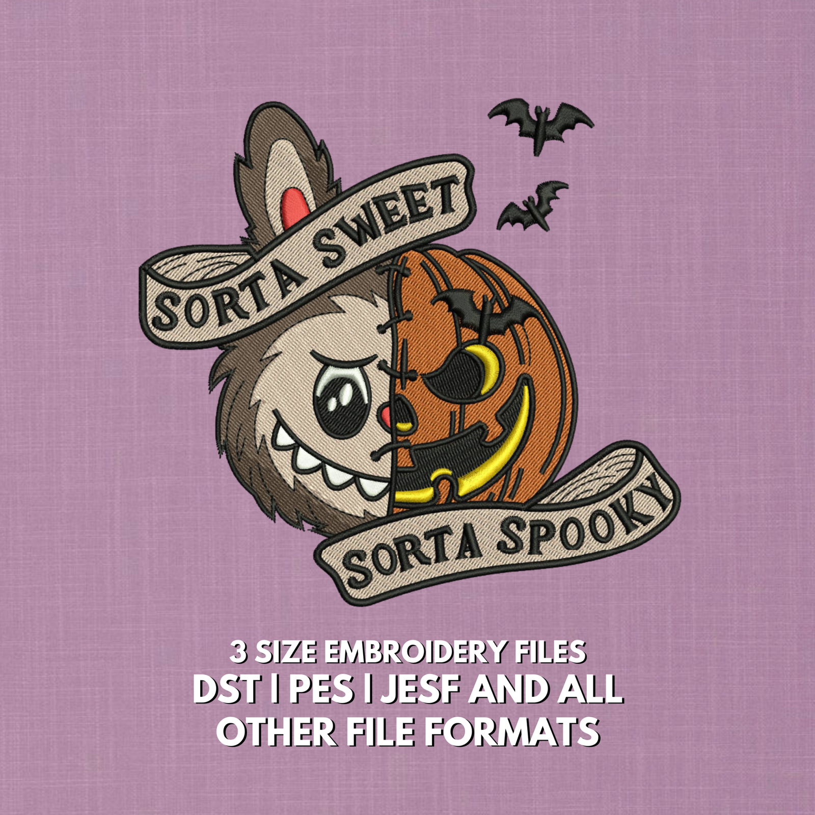 Sorta Sweet Sorta Spooky pumpkin Halloween embroidery design with cowboy hat and bats