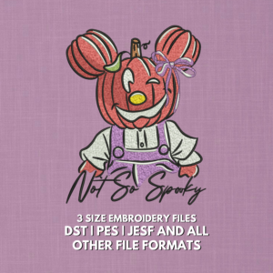 Not So Spooky pumpkin mouse Halloween embroidery design with purple bow
