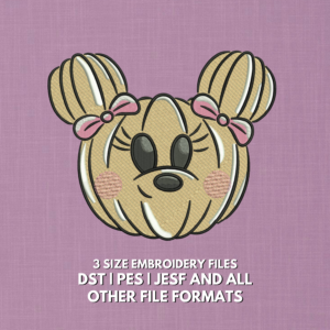 Cute mouse face embroidery design with pink bows and rosy cheeks