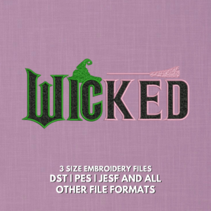 Wicked witch Halloween embroidery design with witch hat and broomstick
