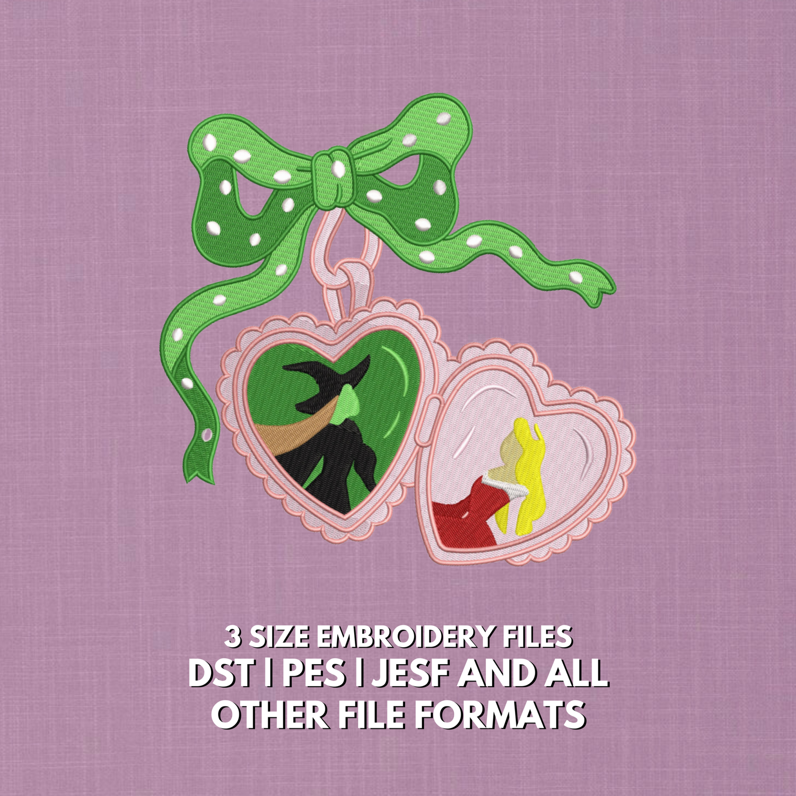 Wicked heart Christmas ornament embroidery design with green polka dot bow