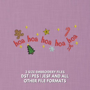 Ho Ho Ho Christmas embroidery design with gingerbread, candy cane, Christmas tree and snowflake