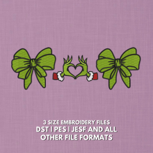 Christmas reindeer bow embroidery design with green bows and heart-shaped antlers