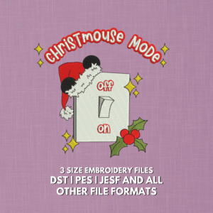 Christmas Mouse Mode embroidery design with holiday mouse, Santa hat, holly and berries