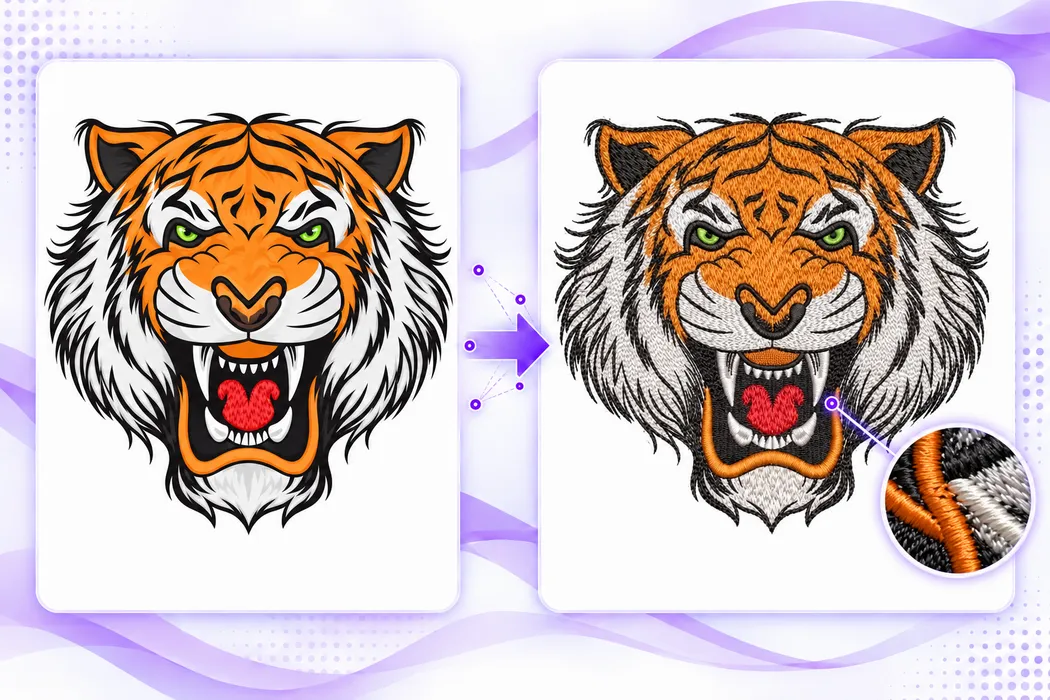 Custom embroidery digitizing tiger design