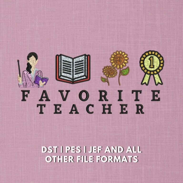 Favorite Teacher Embroidery Design - 5x7 Hoop, Sunflower, Book